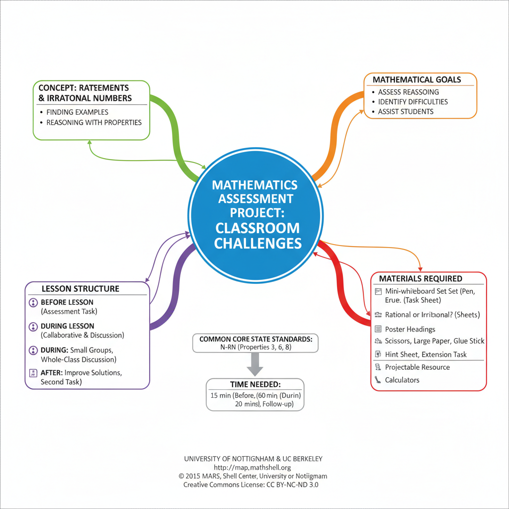 A mind map visualization breaking down the lesson plan into its core components: Goals, Standards, Structure, Concepts, and Materials.